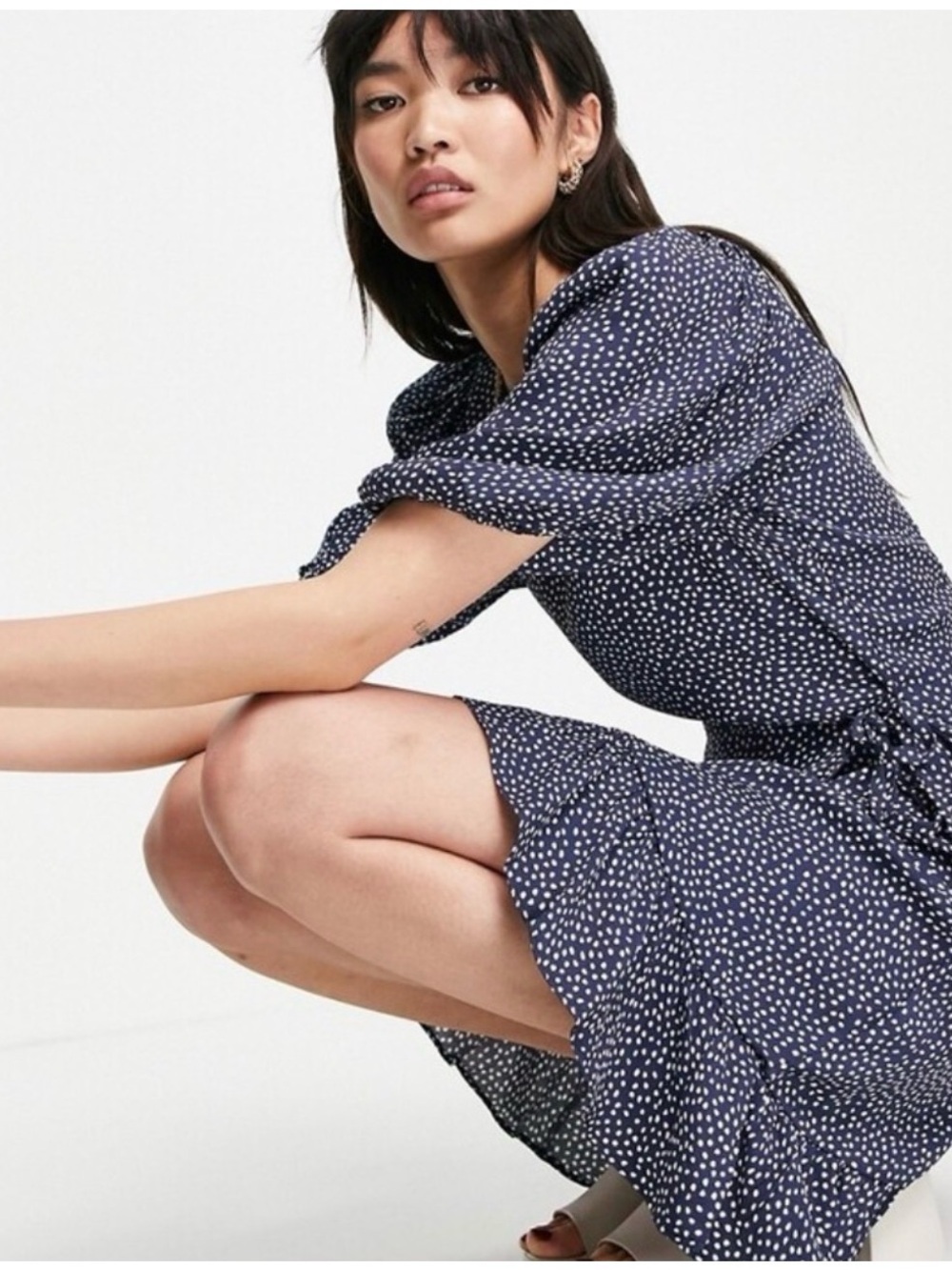 & Other Stories Navy and White Polka Dot Mini Dress 4